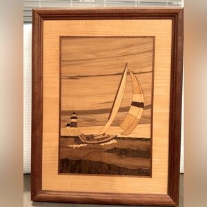 Jeff Nelson Hudson River Spinnaker Point Inlay Lighthouse Sailboat Wood Art
